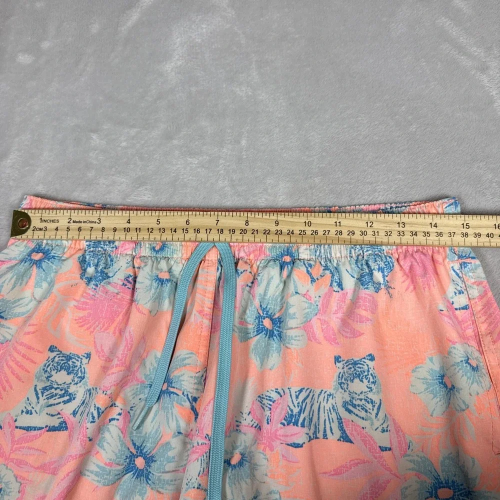 Chubbies Swim Trunks Floral Print Drawstring Waist Large Pink Colorful 30